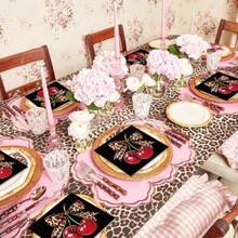 D50 Pcs Cheetah Cherry Cocktail Napkin Disposable Paper Napkin Red Black Leopard Bow Drink Beverage Napkins For Girls Women Home Party Tableware Plies Decor - Đỏ Đen - Xem 7