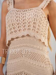 Women's Midi Knit Dress, Crochet Style,  Style, Lined, Elegant, Party, New Year's Eve, Casual, Evening, Wedding, Gender Reveal. - 沙 - 查看 2