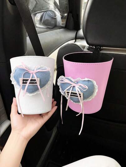 Heart-Shaped Car Trash Can, Air Vent Garbage Bin, Hanging Tissue Box Set, Car Interior Storage