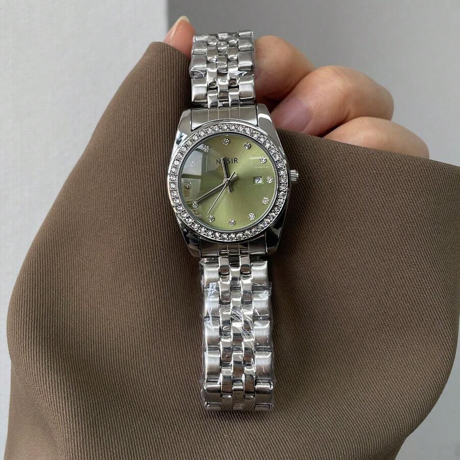 1 relógio feminino NASIR de luxo, com calendário, à prova d'água e movimento de quartzo, ideal para uso diário e ocasiões especiais.