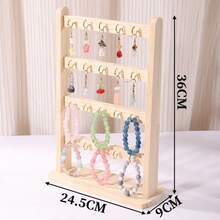 Solid Wood Multi-Layer Jewelry Display Stand, Desktop Earring & Bracelet Storage Rack, Pendant & Accessory Organizer Display Rack, 4-Tier 20-Hook Model - Khaki - View 6
