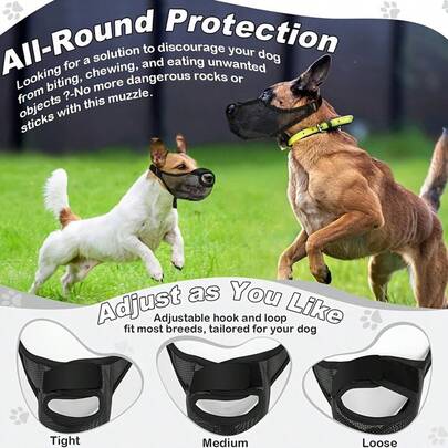 Soft Mesh Muzzle Cover For Small/Medium/Large Dogs, Adjustable Strap To Prevent Biting, Poisoning, Injury And Chewing