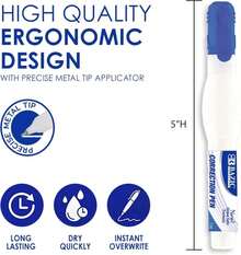 BAZIC PRODUCTS Correction Pen - Corrections Fluid, Precise Metal Tip White Out, Ideal For School &Amp; Office Supplies, Alternative To Correction Solution, 2/Pack, 2-Packs - ColorB - 查看 6
