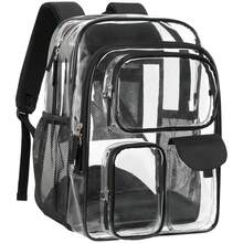 Clear Backpack For School - 18 Inch Extra Large Heavy Duty Clear Bookbag For Boys, See Through PVC Transparent School Backpack With 3 Front Pockets - Đen 018AAA - Xem 1