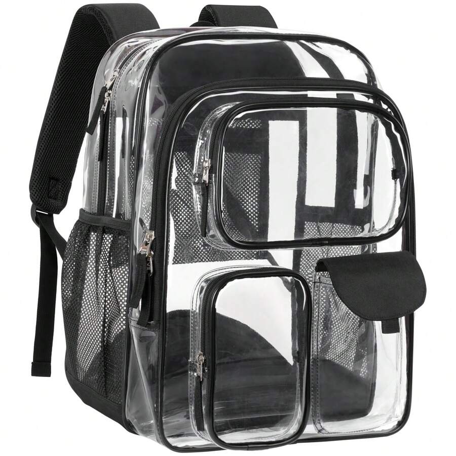 Clear Backpack For School - 18 Inch Extra Large Heavy Duty Clear Bookbag For Boys, See Through PVC Transparent School Backpack With 3 Front Pockets - Đen 018AAA - Xem 1