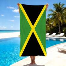 Jamaica Flag Beach Towel, Classic Green Black Yellow Printed Quick-Dry Microfiber Bath Towel, Soft Absorbent Pool Towel, Lightweight Portable Travel Towel, Patriotic Beach Blanket, Breathable Summer Travel Accessory, Suitable For Beach, Pool, Vacation, High-Quality Durable Towel, Ideal Gift For Jamaica Enthusiasts, National Flag Theme Vacation Essential - Black and Green - View 6
