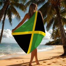 Jamaica Flag Beach Towel, Classic Green Black Yellow Printed Quick-Dry Microfiber Bath Towel, Soft Absorbent Pool Towel, Lightweight Portable Travel Towel, Patriotic Beach Blanket, Breathable Summer Travel Accessory, Suitable For Beach, Pool, Vacation, High-Quality Durable Towel, Ideal Gift For Jamaica Enthusiasts, National Flag Theme Vacation Essential - Black and Green - View 12