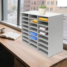 Desktop-Aktenordner, 24-fach-Prospektordner, weißes PVC-Aktenregal für den Schreibtisch, zum Ordnen von Dokumenten, Zeitschriften, Post, Rechnungen, 3x8-Rasterdesign, Organisation für das Homeoffice, kompakt und langlebig - Weiss - Übersicht 1