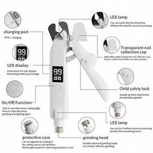 2-In-1 Rechargeable Pet Nail Clipper & Grinder With LED Light, Convenient To Check Nail Vein, Splash-Proof Nail Catcher, Digital Display, Safety Lock, Non-Slip Handle, Suitable For Dogs & Cats - single hole - View 3