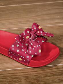 Girls' Comfortable, Fashionable, Casual, Lightweight, Bow Slip-On House Slippers, Summer - Red - View 6