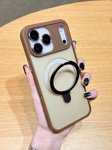 磁吸式 1 件透明磨砂隐形指环支架手机壳，兼容 17 Air 16 15 14 13 12 11 Pro Plus Max，支持无线充电，带玻璃镜头盖和保护膜，防水、防震、防摔、防刮。 - 金色 - 查看 4