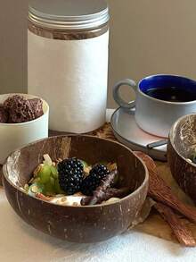 1/2pcs Minimalist Natural Coconut Shell Bowl, Reusable Handmade Round Salad Bowl, Home Yogurt Bowl, Salad Bowl, Dessert Bowl, Restaurant Decor Bowl, Fruit Bowl, Easy To Clean Party Dinnerware, Suitable For Cereal, Salad, Breakfast, Fruit And Yogurt. Pure Coconut Bowl, Kitchen Decor - Multicolor - View 3