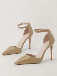 时尚简约欧美风超高跟尖头镂空绑带高跟凉鞋，优雅女士高跟鞋，闭趾高跟鞋 - 卡其色 - 查看 1