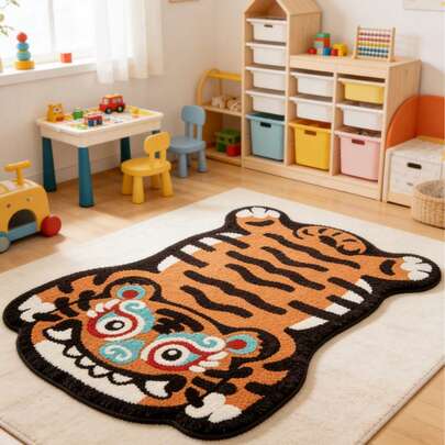 1pc Tiger Pattern Children's Room Decorative Floor Mat, Decorative Carpet, Bedroom Decor, Small Rug, Carpet, Home Decor, Living Room Carpet, Living Room Small Rug, Bedroom Carpet, Living Room Home Decor, Outdoor Rug, Washable Carpet
