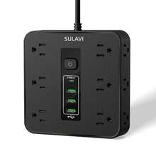 13-In-1 Multifunction Power Strip: 9 Sockets + 3 USB Ports + 1 Type-C Port, Side Design With 3 Flat Sockets, 4000W Overload Protection - Compact For Home/Office/Travel! - US B Type Plug(110-127V) - View 3