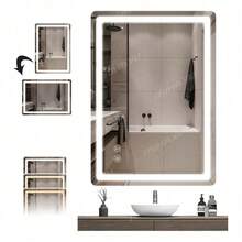 Espejo inteligente antivaho, espejo decorativo moderno, con luces LED, tamaño rectangular 2 en 1 (50x70 cm), control táctil de tres colores, espejo de tocador de baño de pared. - Negro - Ver 2