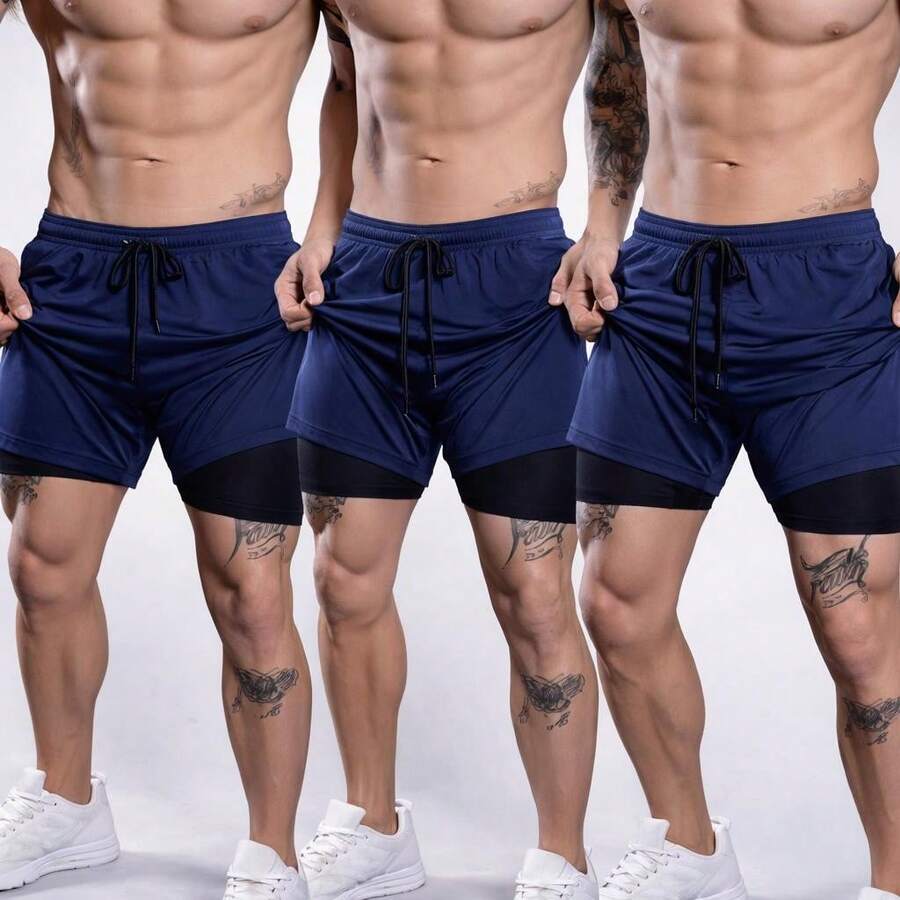 Kit Of 3 Men's Compression Fitness Shorts, Dry Fit, For Gym, Training, Running, CrossFit, Soccer - 3名海軍陸戰隊員 - 查看 1
