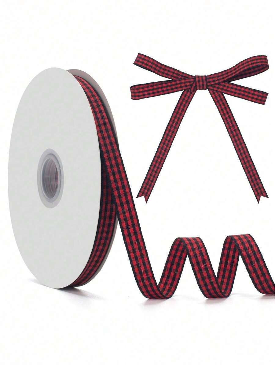 2条/1卷红黑格子缎带，情人节蝴蝶结缎带，格子布手工缎带卷，适用于复活节派对装饰、节日礼物包装、手工发饰、送给亲朋好友的礼物、DIY蝴蝶结制作，简约时尚的创意礼物