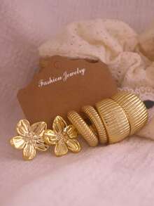 6/18pcs Fashionable Earrings Set, Exaggerated Oversized C-Shaped Earrings Set For Daily And Holiday Wear, Made Of ABS Resin Material With Non-Fading UV Gold Plating - Gold - View 6