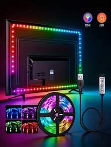 USB Ambient Light Strip, 5V 7-Color TV Backlight Ambient Light, Gaming Room Indoor Ambient Light, RGB Light Strip Set, LED Light Strip For TV, 3-Key Control LED Light Strip, USB 5V Light Strip For TV Backlight Home Party Decoration Soft Strip, Length From 99.97cm To 30.48m Optional, Suitable For TV, Room And Christmas Decoration. Widely Used For Car Decoration, Party Ambient Lighting - Colored Light - View 9