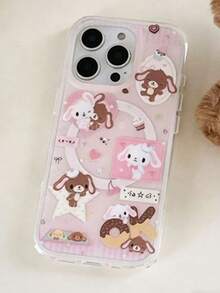 1pc Magnetic 2-In-1 Pink Heart Dessert Rabbit Case Compatible With IPhone 11/12/13/14/15/16/17/Pro Max - Pink - View 2
