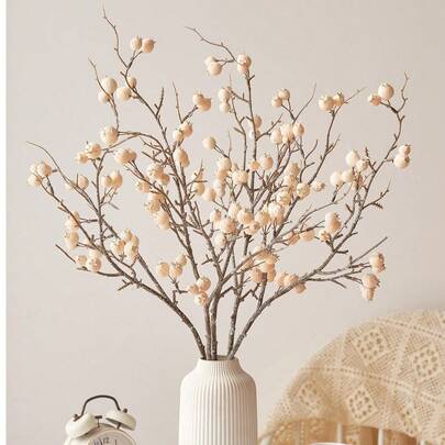 1pc 31.5'' Artificial Pomegranate Branches Fake Greenery Plants Twig Picks Mini Pomegranate Realist Berry Stems Artificial Flowers Plants For Tree Filler Wedding Home Living Room Vase Table Decorations Centerpieces