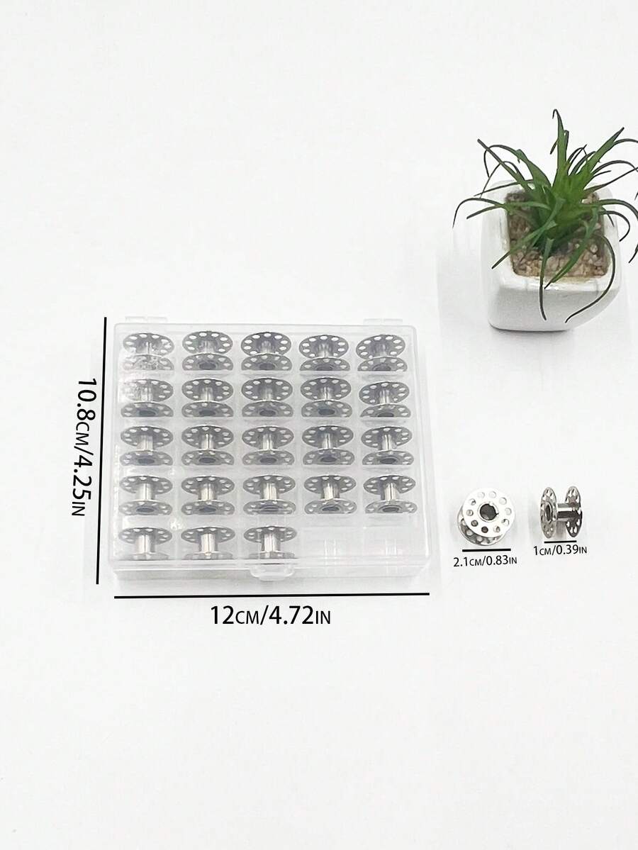 25pcs/Box Sewing Machine Household Stainless Steel Bobbins, Bobbin Case Set, Electric Sewing Machine Thread Spool, Metal Bobbins - Stainless Steel Lock Cylinder - View 1