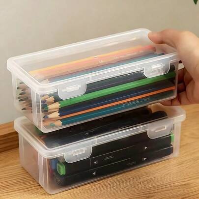 1pc Large Capacity Transparent Stationery Storage Box, Suitable For Colored Pencils, Crayons, Markers