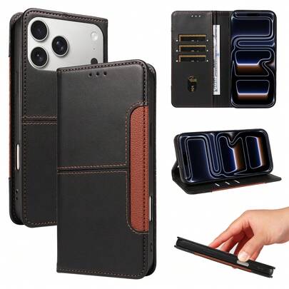 1pc Multi-Card Slot Wallet Phone Case, RFID Blocking, Magnetic Flip Cover, Faux Leather Material, Compatible With IPhone 17 Pro Max, Galaxy, Pixel, Soft Business Shock-Proof, Water-Resistant, Anti-Scratch