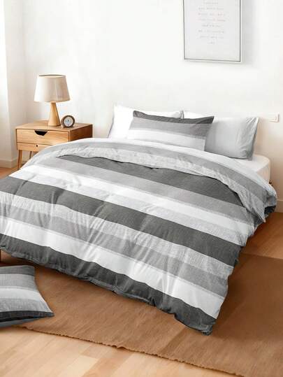 3pcs Striped Print Duvet Cover Ultra-Soft Breathable Premium Microfiber Fabric, All-Season Versatile Bedding Machine Washable Fade Resistant Pilling Free Shrink Proof Wrinkle-Resistant, Neutral, Minimalist And Modern Style, Suitable For Bedrooms Of Various Decor Tones, Adding An Elegant Atmosphere To Your Living Space,Easy Care Bedding Set For King/Queen/Full/Twin Size, Perfect For Home Dorm Apartment Guest Room Vacation Rental & Gift-Giving