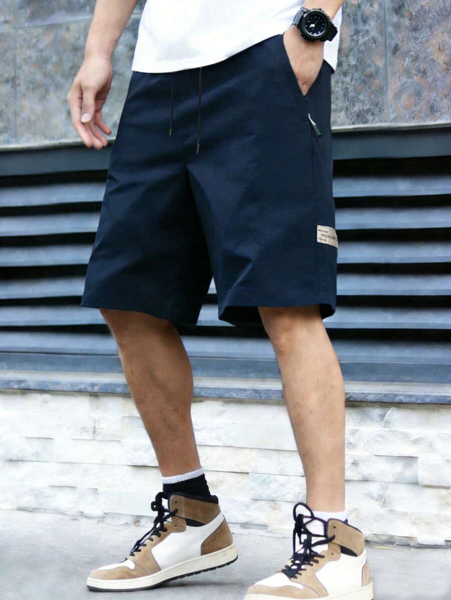 轻薄透气冰丝弹力腰男士夏季休闲短裤 - 藍色 - 查看 1