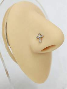 1件装奢华简约低敏不锈钢20G L型鼻钉，镶嵌AAA+级透明立方氧化锆十字架吊坠，男女皆宜，日常佩戴及穿刺饰品 - L型 - 查看 1