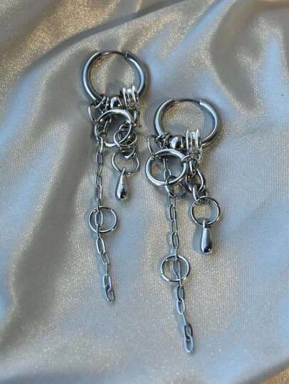 1 paire de boucles d'oreilles à chaîne pendante gothique punk rock avant-gardiste Y2K. Accessoires de mode personnalisés pour femmes, idéaux pour les fêtes. Boucles d'oreilles polyvalentes et décontractées pour un port quotidien