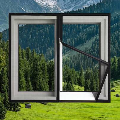1pc Black Anti-Mosquito Mesh Screen, Self-Adhesive No Drilling Easy Installation Window Curtain With Zipper, Breathable High Density Effective Mosquito & Fly Proof, Pet Friendly For Bedroom, Kitchen, Balcony