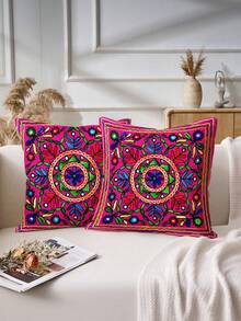 1 chiếc vỏ gối trang trí in họa tiết hình học trừu tượng phong cách Bohemian, chất liệu vải nhung mềm mại, in một mặt, có khóa kéo - Có thể giặt máy, phù hợp với nhiều phong cách phòng, gối trang trí - Không thêu - Nhiều màu - Xem 3