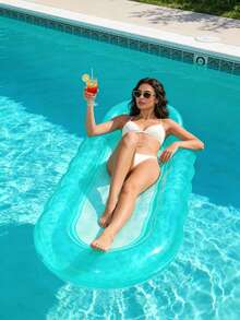 1 pieza Flotador inflable para piscina, diseño de onda, unicolor transparente minimalista, adecuado para piscina, fiesta en la piscina, flotadores inflables acuáticos, dispositivo flotante inflable, fiesta en la playa, actividades en la playa, material de PVC duradero, portátil, requiere compra por separado de una bomba de aire - Sillón reclinable con diseño de ondas - Ver 4