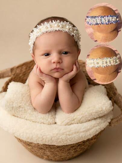 Newborn Photography Props Baby Elegant Faux Pearl Beaded Headband With Lace Fringe Detail Hair Photo Accessory At Studio