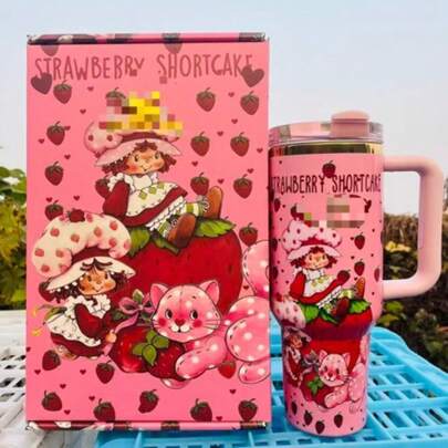 New 304 Stainless Steel Insulated Cup Strawberry Girl Handle Car Cup Water Cup Ice Cream Cup 40oz Gift Box Insulated Cup Leak Proof Lid Coffee Insulated Cup Stainless Steel Reusable Cold Vacuum Coffee Cup