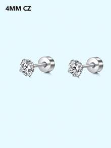 1对耳钉 20G 平底极简耳钉 闪亮圆形锆石 多款式耳钉 心形、星星、月亮、蝴蝶和仿珍珠 女士耳钉饰品 - 銀色 - 查看 23