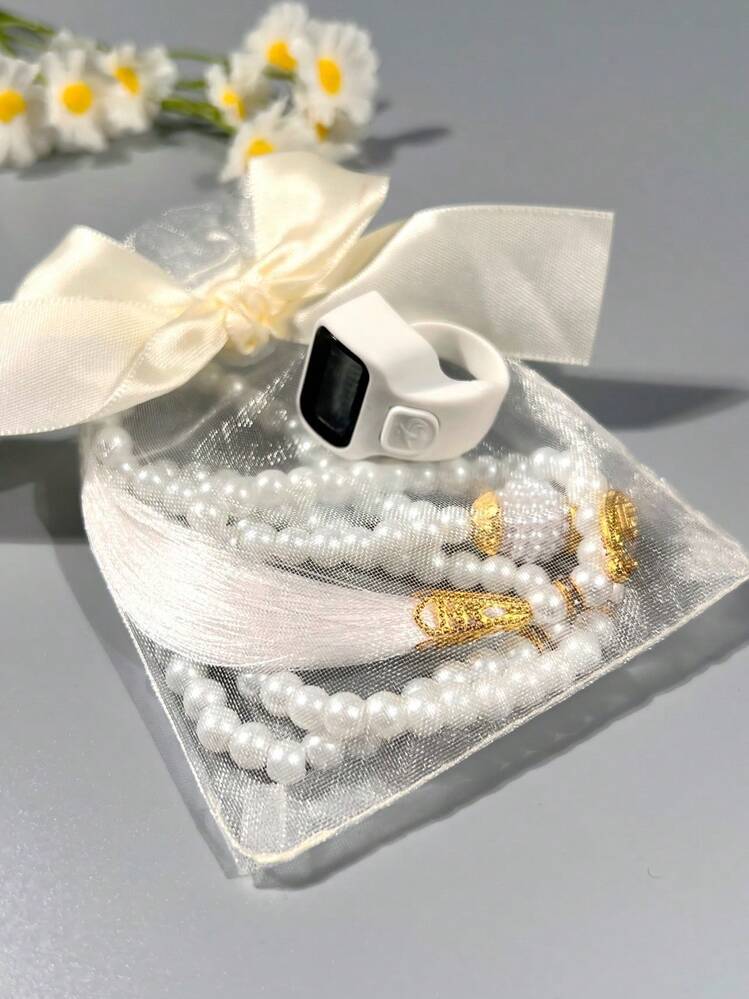 Classic Silicone Tally Counter + 99pcs Pearl Tassel Rosary Beads, Multiple Color Options, Compact & Portable, Middle Eastern Arabic Electronic Counter Suitable For Prayer Counting, Exercise Counting, Business Counting, Home Use, Festival Gifts, Etc. - Multicolor - View 3