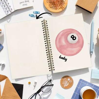 1pc Soft Leather 8-Ball Spiral Notebook - Minimalist Aesthetic Journal, Teacher/Student/Office/School Supplies, 5.5" X 8.3" With 50 Pages