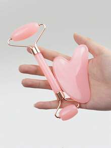Gua Sha & Jade Roller Facial Tool Set, Helps Reduce Puffiness And Redness, Skincare Daily Care, Unisex Self-Care Gift - Pink - View 1