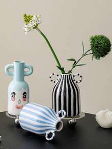 Contemporary Hand-Painted Striped Ceramic Vase - Modern Decorative Flower Vase, Suitable For Home, Dining Table, Living Room, Bedroom And Entrance Hall Decor. Home Vase, Glass Vase - Double-eared Vase - View 2