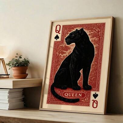 1幅黑桃皇后墙面艺术画，复古扑克牌印花帆布画，哥特式皇家海报，前卫极简主义装饰，适用于客厅、卧室等房间装饰，送给她的礼物，可选择无框或有框。