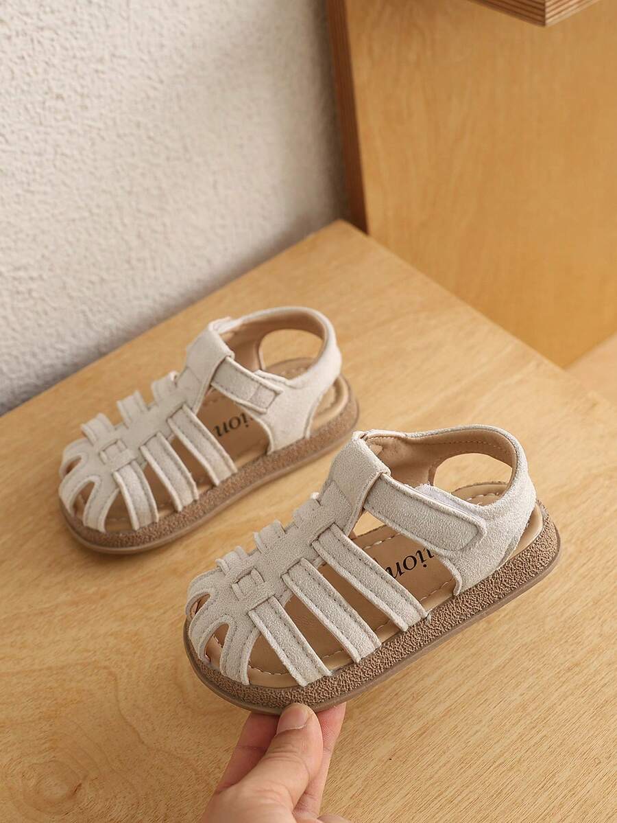 A Pair Of Male Baby PU Sneakers With A Fashionable And Classic European Style And Roman Style Hook And Loop Design, Suitable For Summer. - Beige - View 1