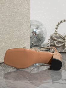 Square Toe Thick High Heel Rhinestone Decorated Elegant Glamorous Sandals, Suitable For Banquet Party, Fashion Versatile - Champagne - View 8