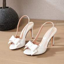 2026新款欧美时尚性感超高跟蝴蝶结女凉鞋，夏季 - 白色 - 查看 6