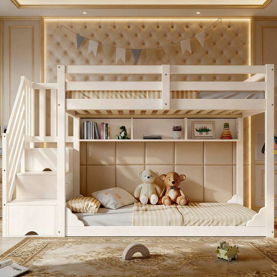 Kids Bed Frames, Headboards & Footboards - White + Wood + 90cm*200cm-1 - View 1