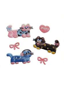 5pcs 3D Graphic Embroidered Patch Badges, Heat-Seal Design Patches For Clothing, Hats, Jackets, DIY Cartoon Dog Embroidery Patch Set, Suitable For Phone Cases, Bags And Apparel Decoration - 5-piece Pack - View 3