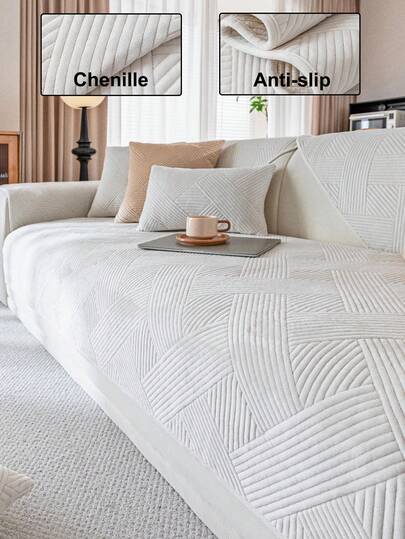 1pc Geometric Textured Solid Color Quilted Sofa Cushion, Minimalist Style, Non-Slip Back, Pet-Friendly, Soft Multi-Functional Anti-Dirt Anti-Dust, Holiday Decor Sofa Cover, Suitable For Backrest, Armrest, All Seasons